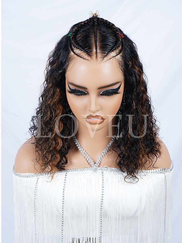 Hair Stylist Series Pre-Everything 7x7 Water Wave Natural black and piano brown wig